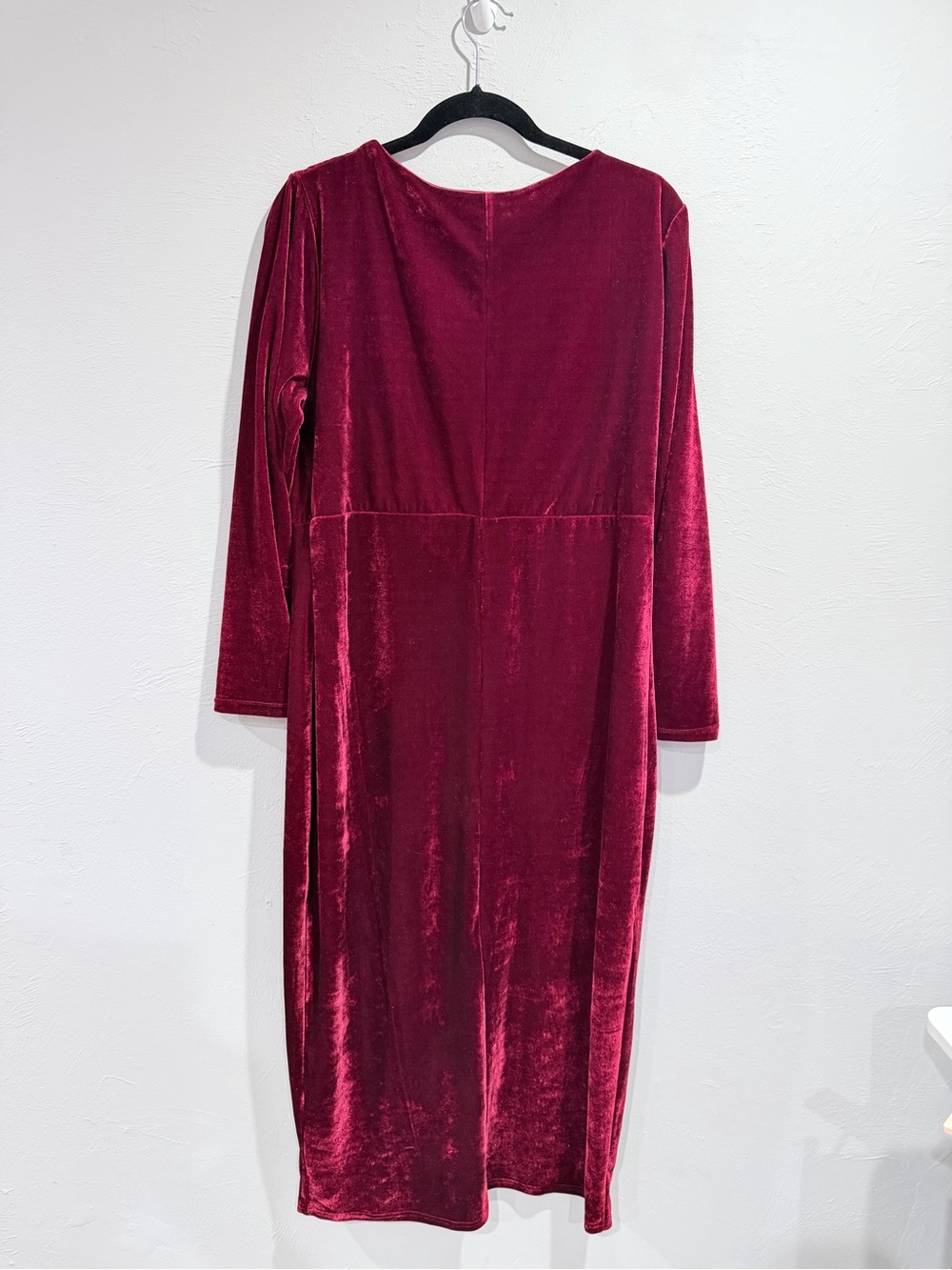 ESPRLIA Burgundy Velvet Faux Wrap Midi Dress Plus Size 14W Holiday Party - Picture 6 of 7